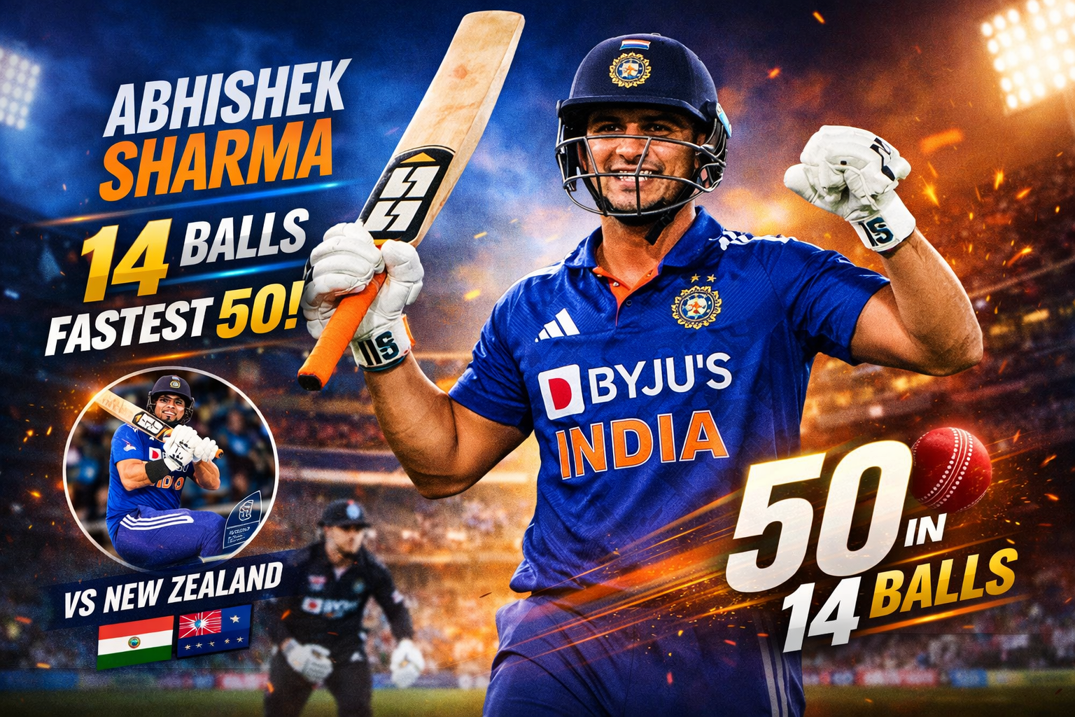 Abhishek Sharma 14 ball fifty vs New Zealand T20I